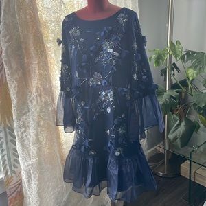 Designer Marchesa NOTTE navy cocktail dress